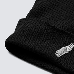 The Gabrielli Wing Organic Cotton Beanie in Black