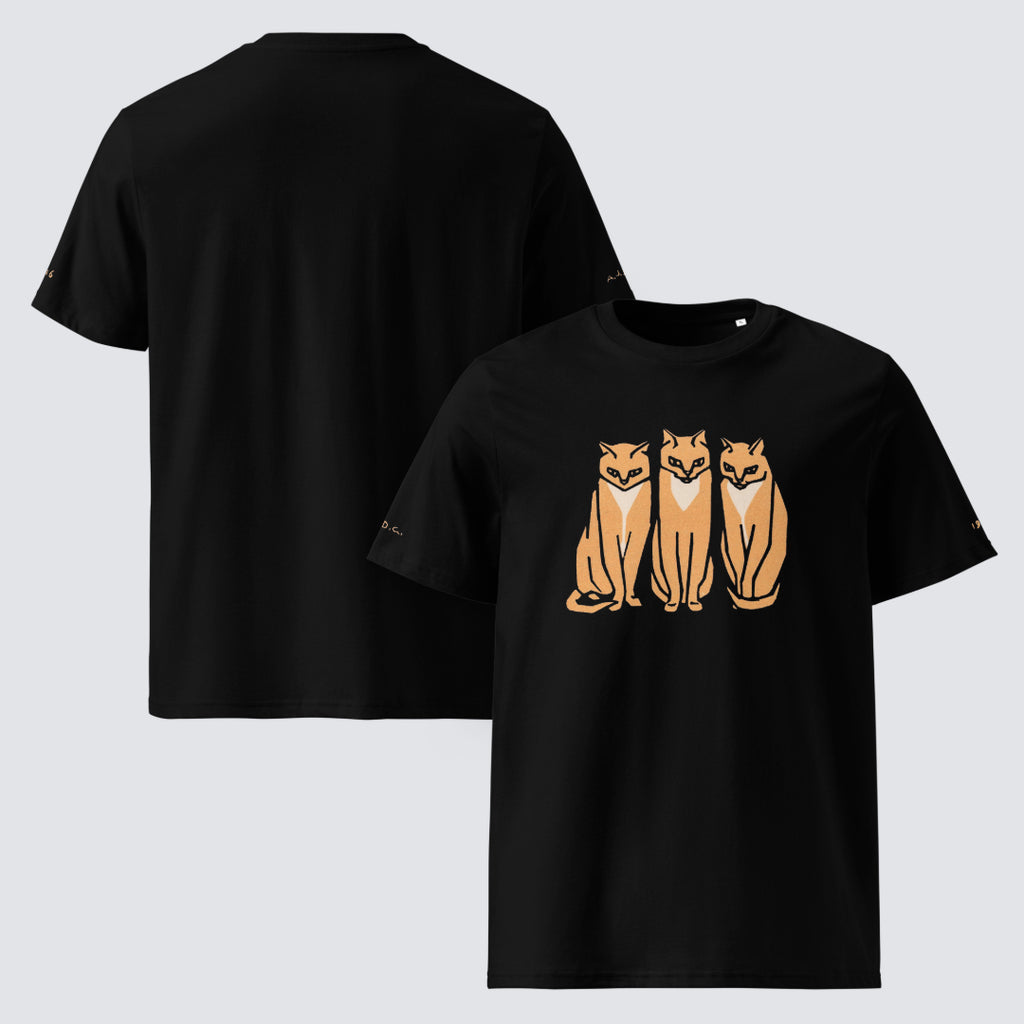 Julie de Graag Three Cats Organic Cotton T-Shirt in Black