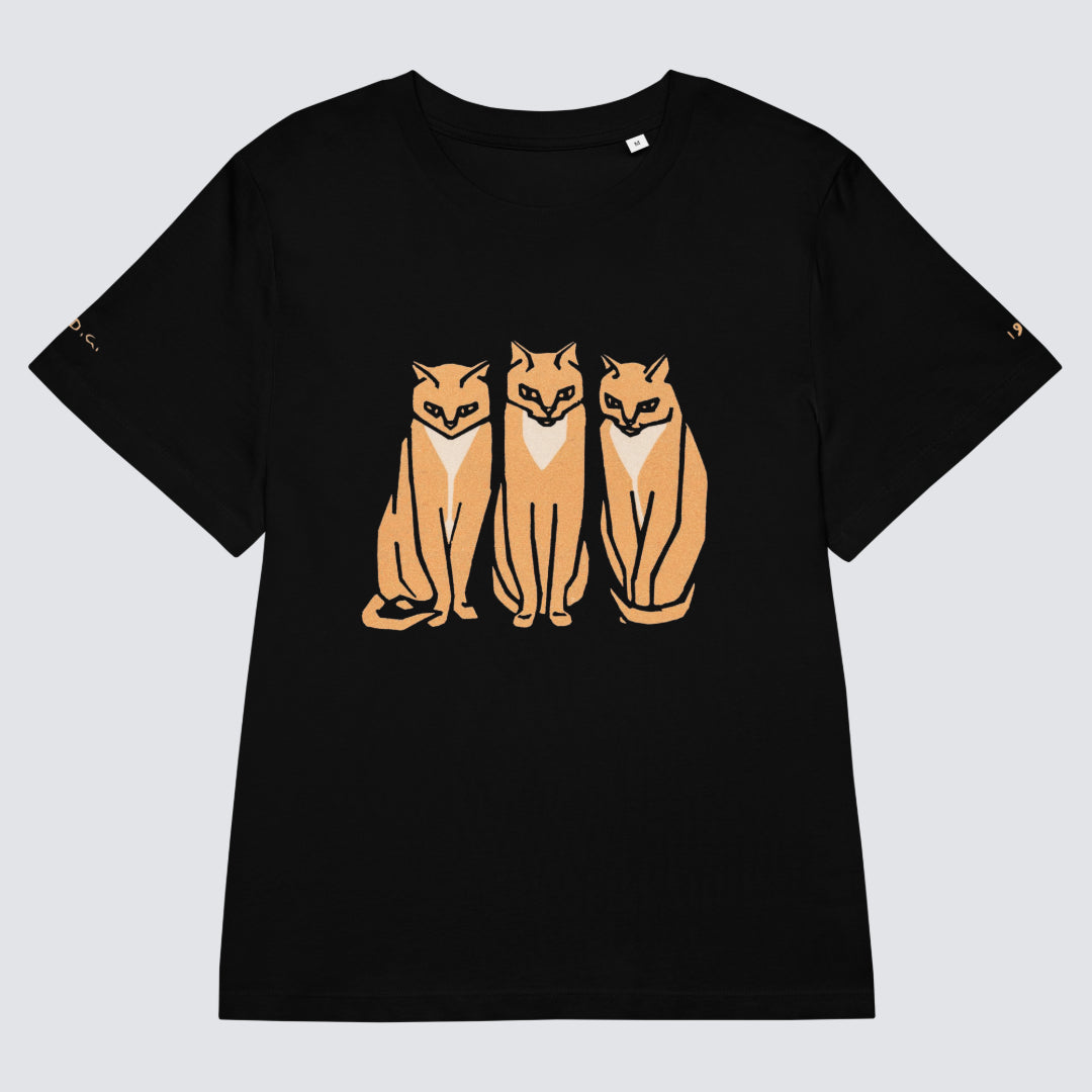 Julie de Graag Three Cats Organic Cotton Women's T-Shirt in Black