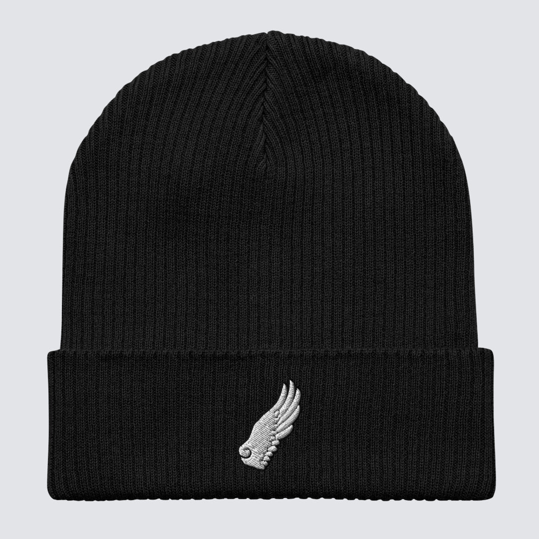 The Gabrielli Wing Organic Cotton Beanie in Black